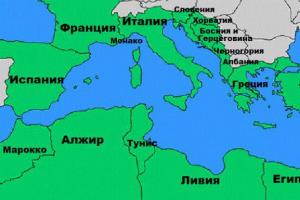 Map of the Mediterranean seas: islands, countries, seas, water